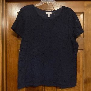 XXL Charter Club Navy Stretch Lace Overlay Top
